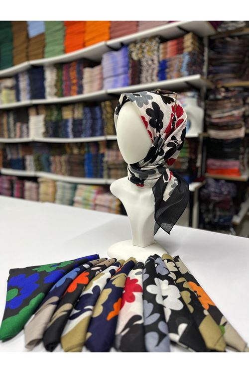 Çiçek Desen Naturel Eşarp 