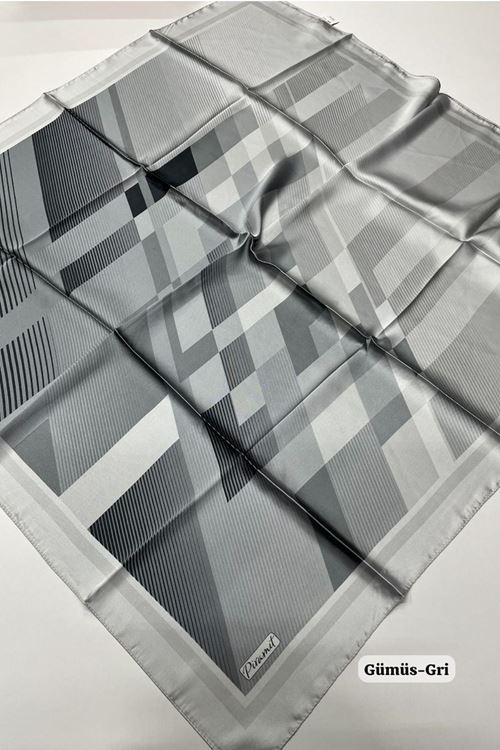 Piramit Geometrik Desen İpeksi Eşarp (Gümüş-Gri)