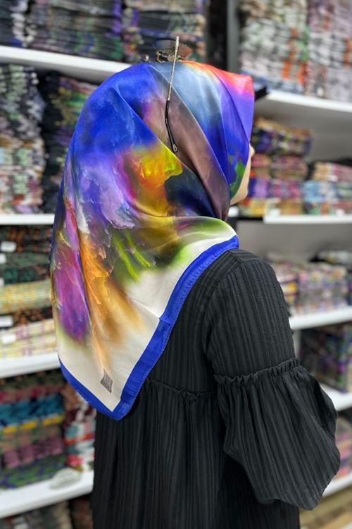 Bulut Desen Kristal Eşarp (saks mavi)