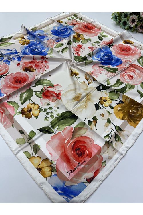 Piramit Çiçek Desen İpeksi Eşarp