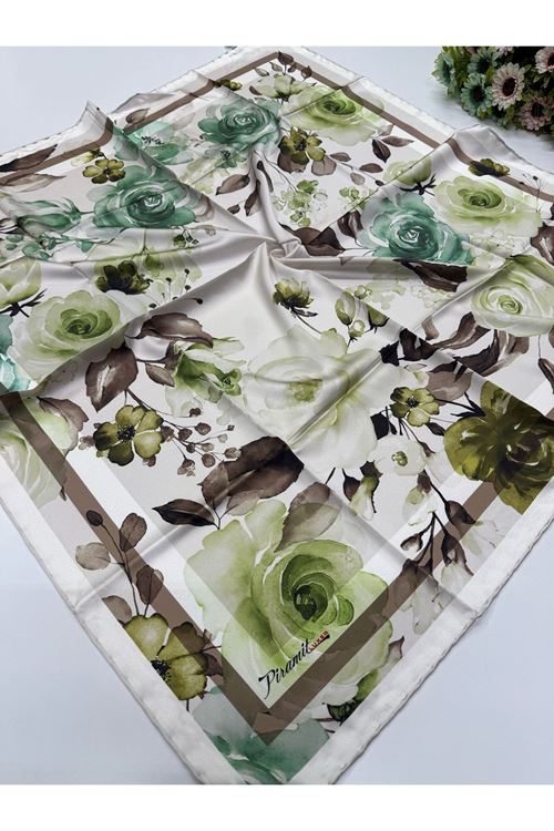 Piramit Çiçek Desen İpeksi Eşarp 