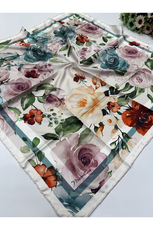 Piramit Çiçek Desen İpeksi Eşarp 