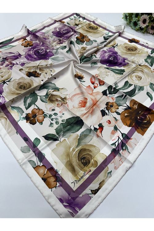 Piramit Çiçek Desen İpeksi Eşarp 