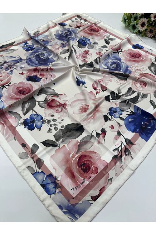 Piramit Çiçek Desen İpeksi Eşarp 