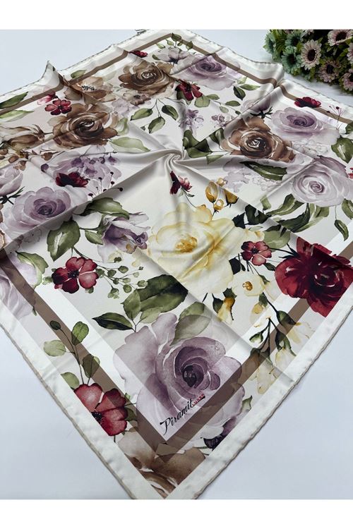 Piramit Çiçek Desen İpeksi Eşarp