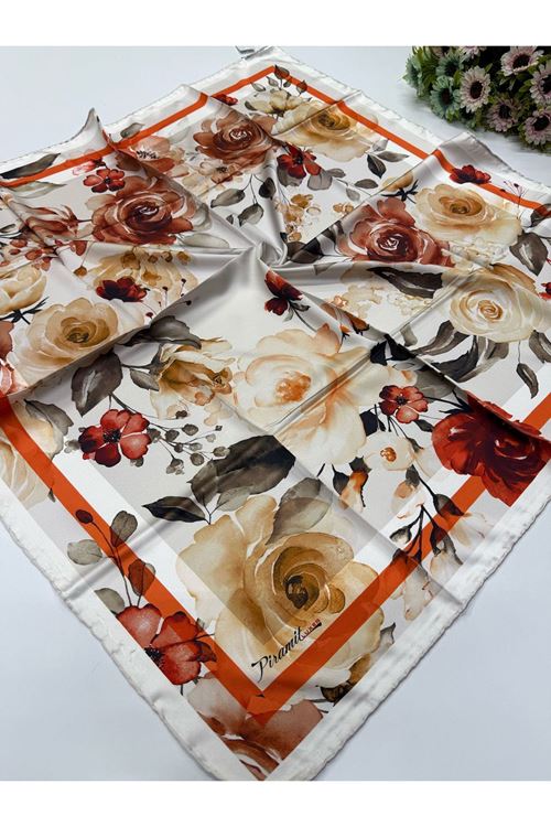 Piramit Çiçek Desen İpeksi Eşarp
