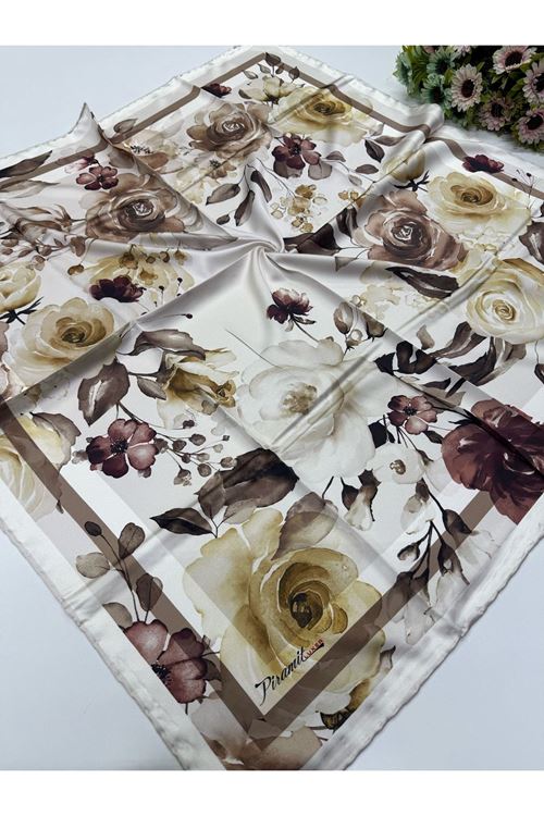 Piramit Çiçek Desen İpeksi Eşarp 