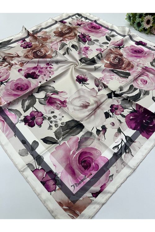 Piramit Çiçek Desen İpeksi Eşarp  