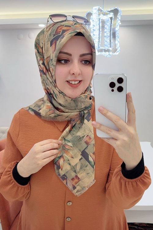 Rüya Koton Eşarp Yaprak Desen