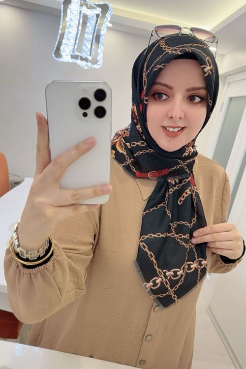 Rüya Koton Eşarp Kırmızı Kemerli Zincir