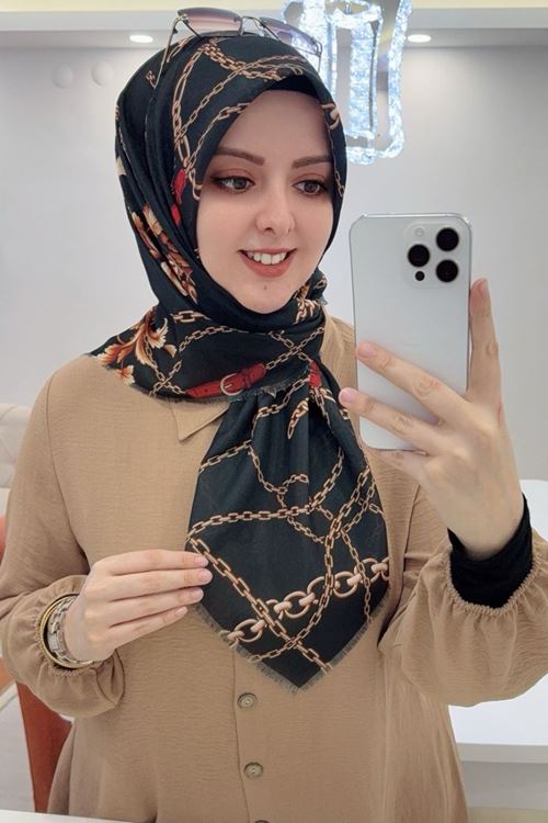 Rüya Koton Eşarp Kırmızı Kemerli Zincir