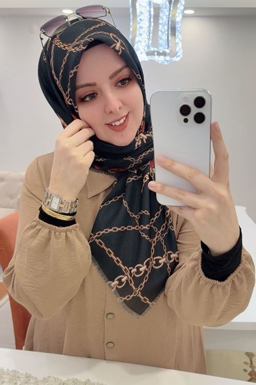 Rüya Koton Eşarp Kırmızı Kemerli Zincir