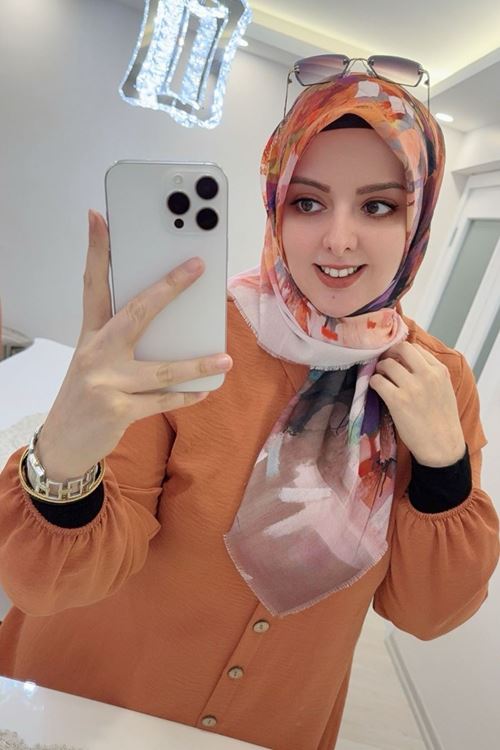 Rüya Koton Eşarp Turuncu Galaksi 