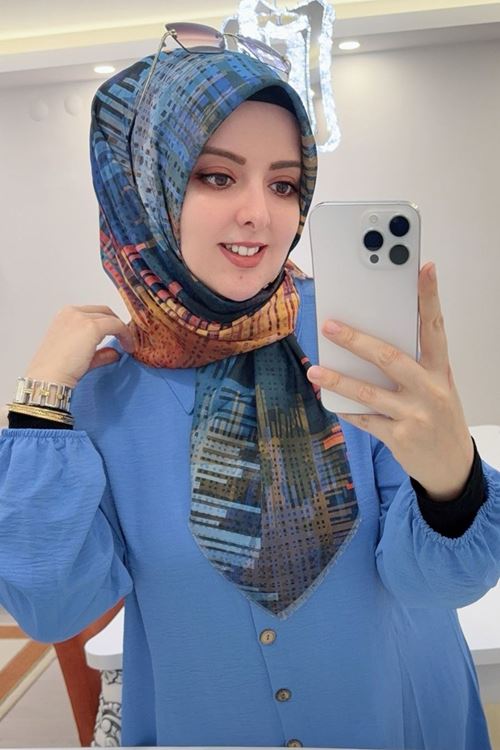 Rüya Koton Eşarp Renkli Geometrik Model