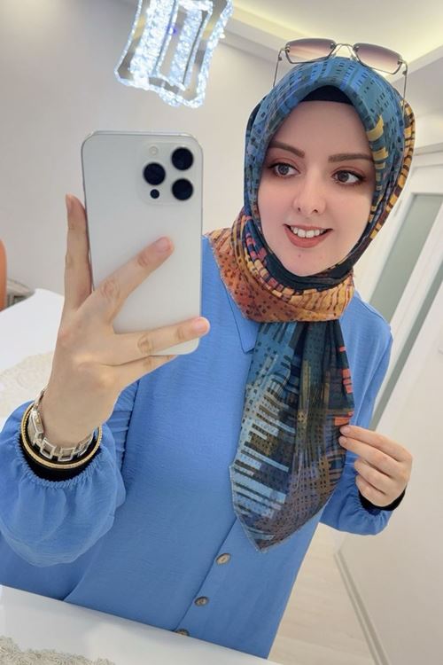 Rüya Koton Eşarp Renkli Geometrik Model