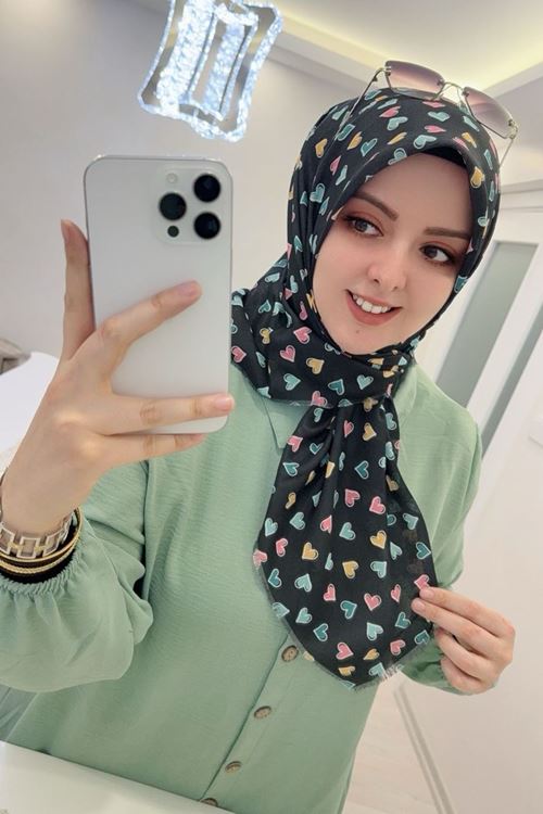 Rüya Koton Eşarp Kalp Desen