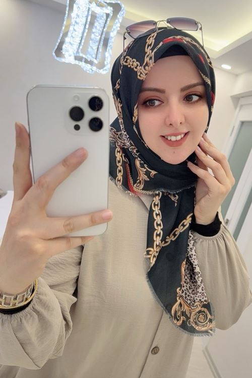 Rüya Koton Eşarp Leopar Zincir Desen