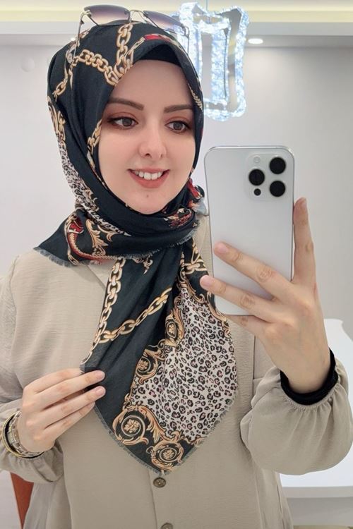 Rüya Koton Eşarp Leopar Zincir Desen