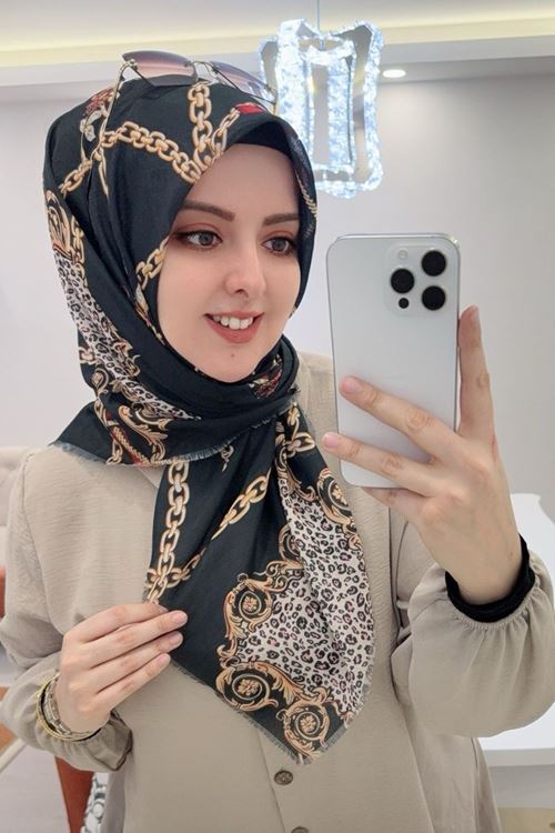 Rüya Koton Eşarp Leopar Zincir Desen