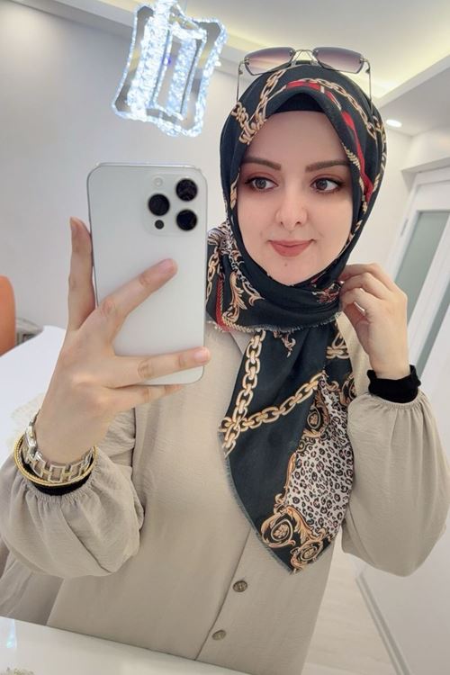 Rüya Koton Eşarp Leopar Zincir Desen