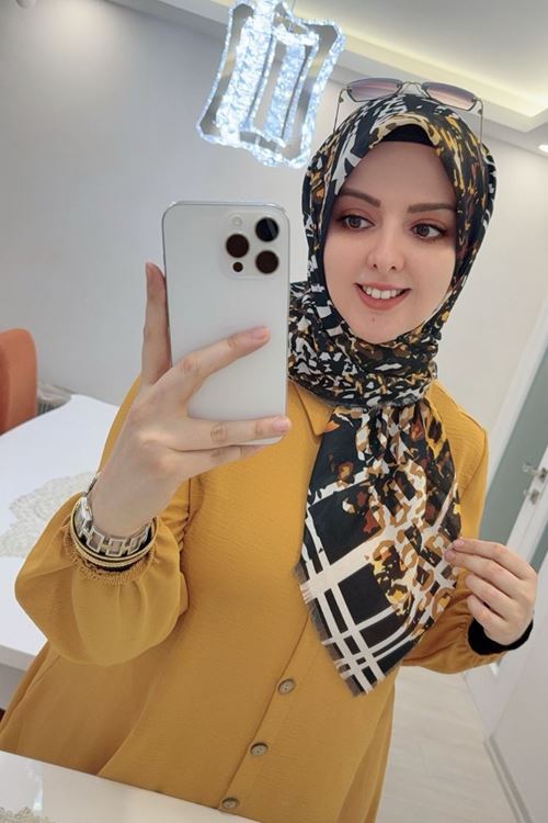 Rüya Koton Eşarp Çizgi Leopar Modeli