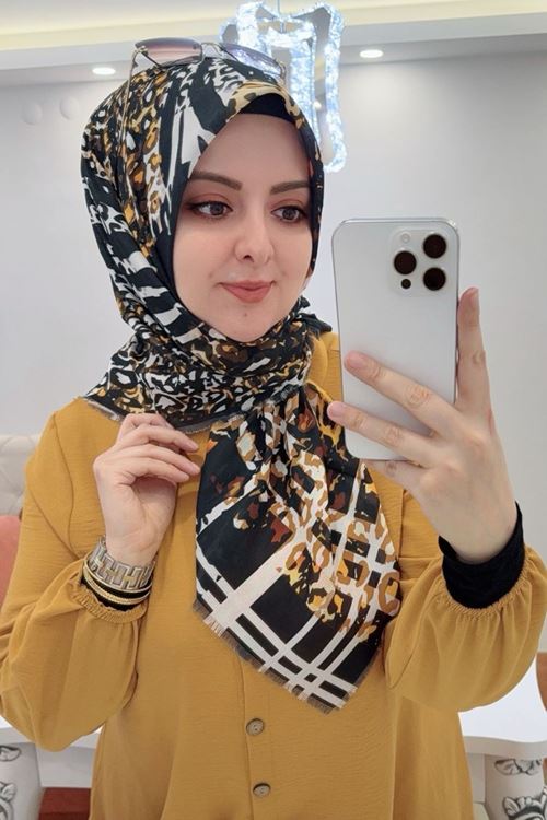 Rüya Koton Eşarp Çizgi Leopar Modeli