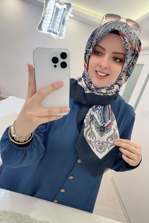  Rüya Koton Eşarp Etnik Desen (Lacivert)