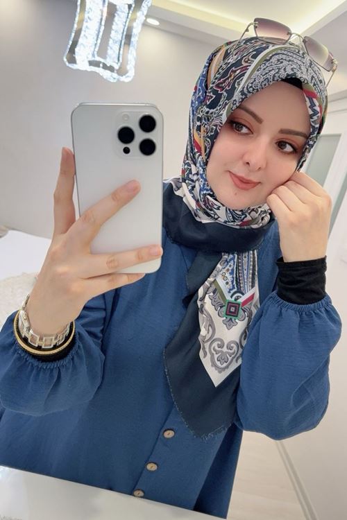 Rüya Koton Eşarp Etnik Desen (Lacivert)