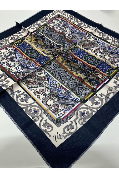  Rüya Koton Eşarp Etnik Desen (Lacivert)