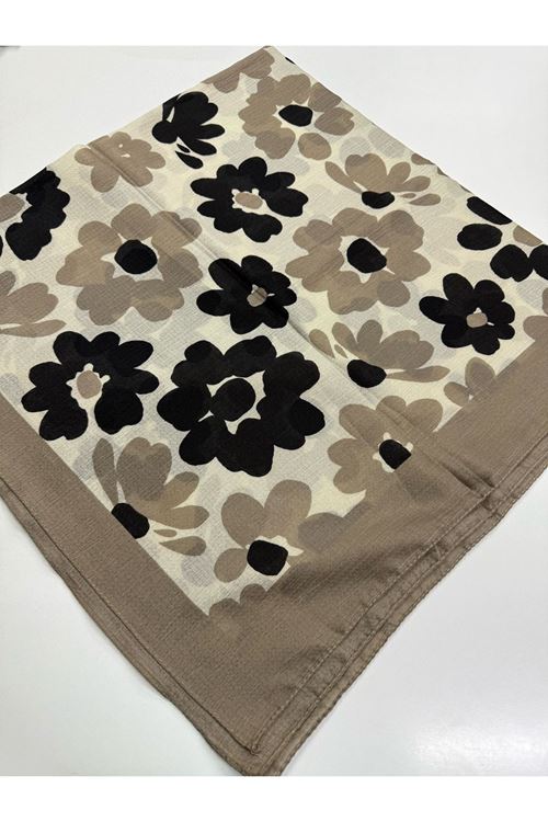 Çiçek Desen Naturel Eşarp  
