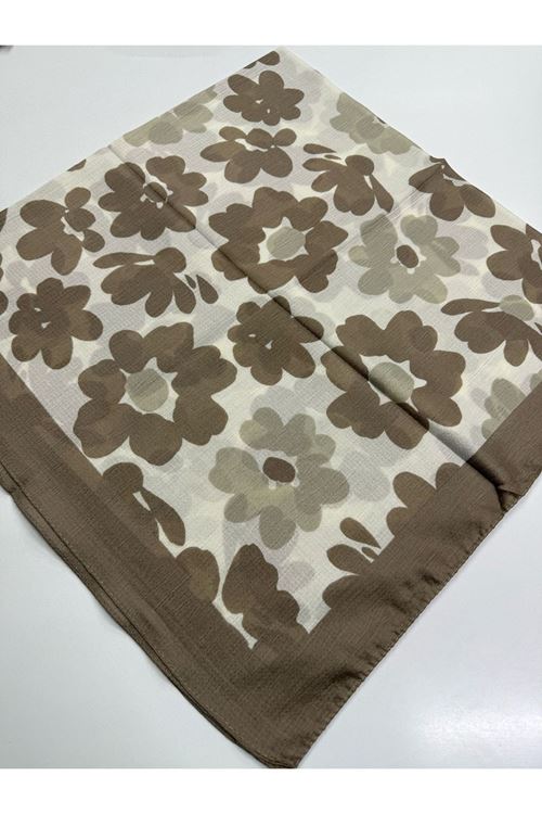 Çiçek Desen Naturel Eşarp 