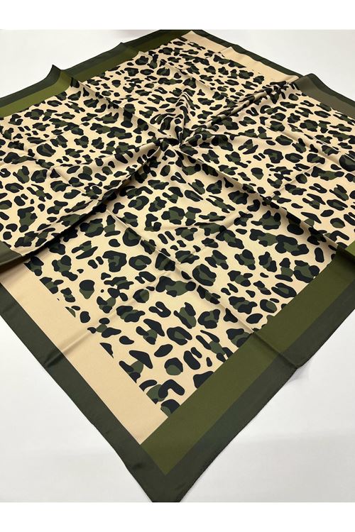 Çizgi Leopar Desen Twill Eşarp 