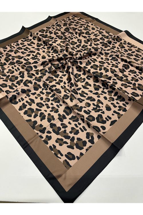 Çizgi Leopar Desen Twill Eşarp 