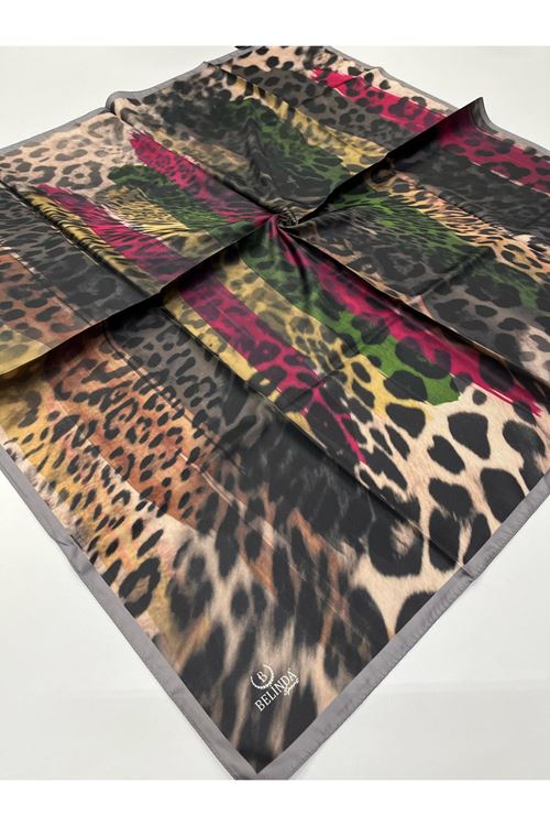 Renkli Leopar Desen Twill Eşarp 