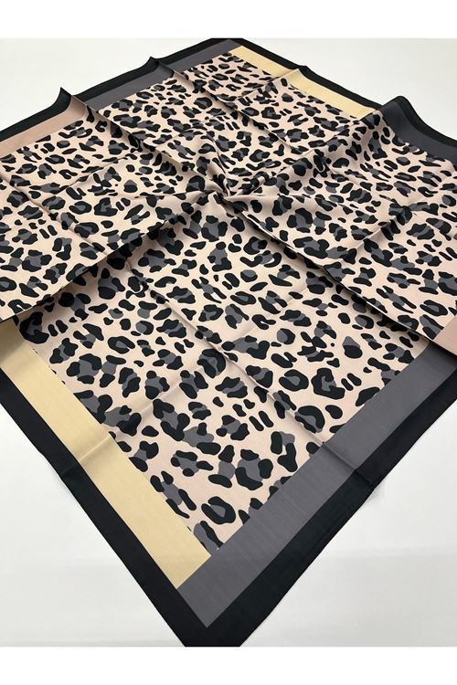 Çizgi Leopar Desen Twill Eşarp 