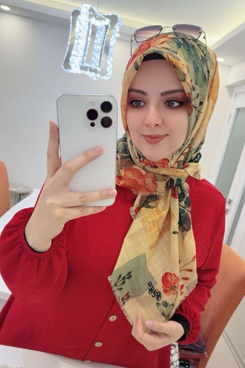 Rüya Koton Eşarp Çiçek Desen 