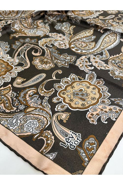 Levidor Kristal Eşarp Etnik (Zemin Acı Kahve) Kod:1280 