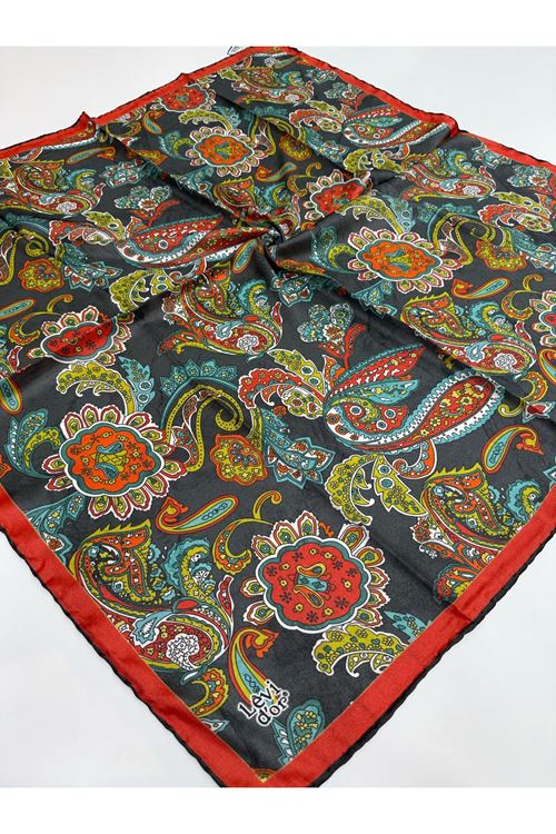 Levidor Kristal Eşarp Etnik (Zemin Antrasit) Kod:1280  