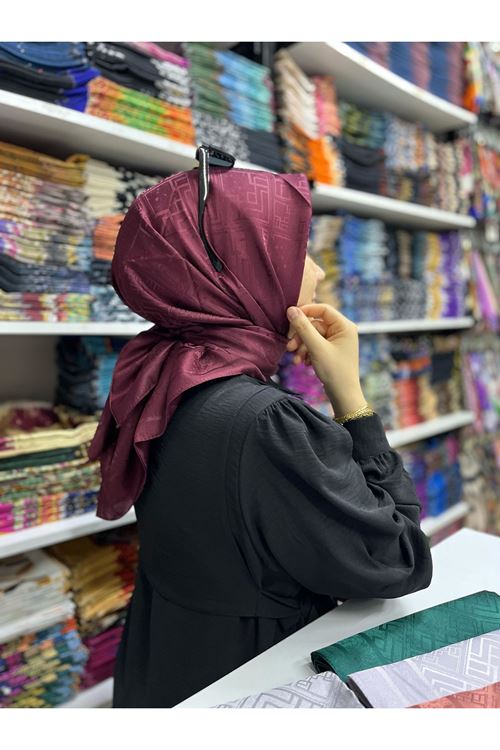 Geometrik Desen Jakar Eşarp (Bordo)
