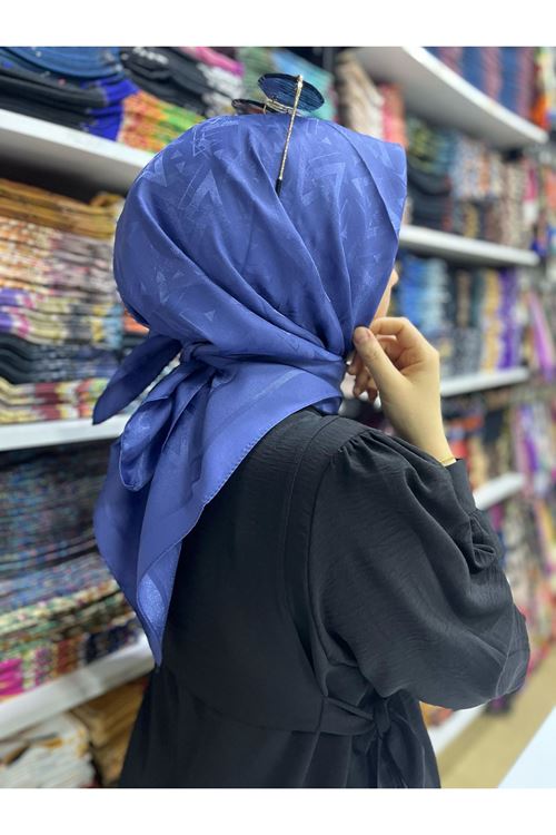 Geometrik Desen Jakar Eşarp (İndigo)