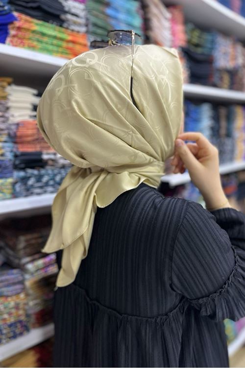 Halka Desen Jakar Eşarp Koyu Bej