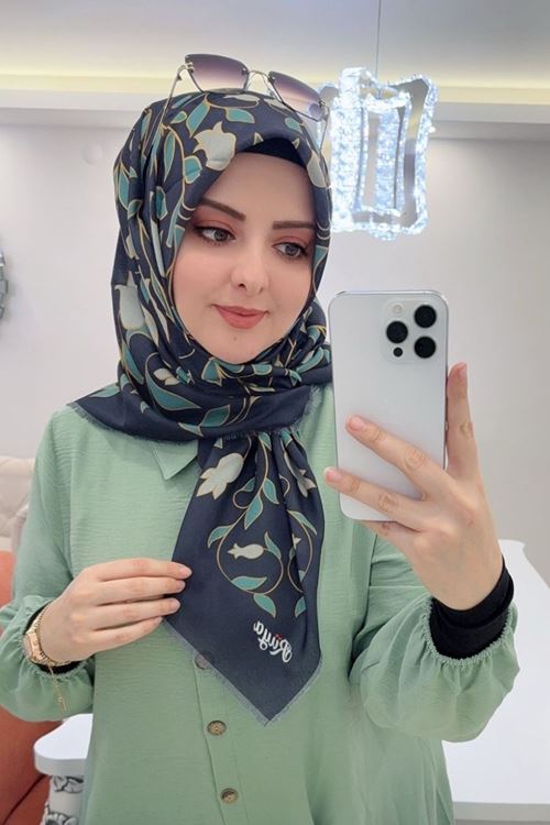 Rüya Koton Eşarp Aksu Desen (Lacivert)