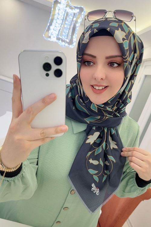 Rüya Koton Eşarp Aksu Desen (Lacivert)