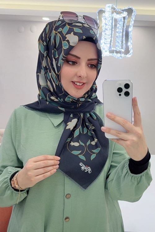 Rüya Koton Eşarp Aksu Desen (Lacivert)