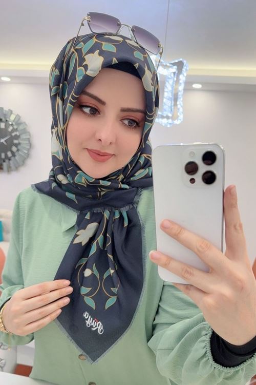 Rüya Koton Eşarp Aksu Desen (Lacivert)