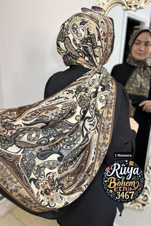 Bohem Etnik Naturel Şal Kod:3467 (1Numara)