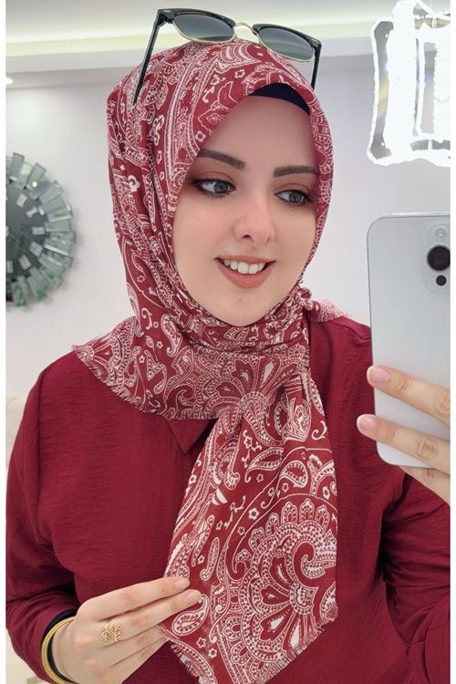 Rüya Koton Eşarp Luna Desen (Bordo) 