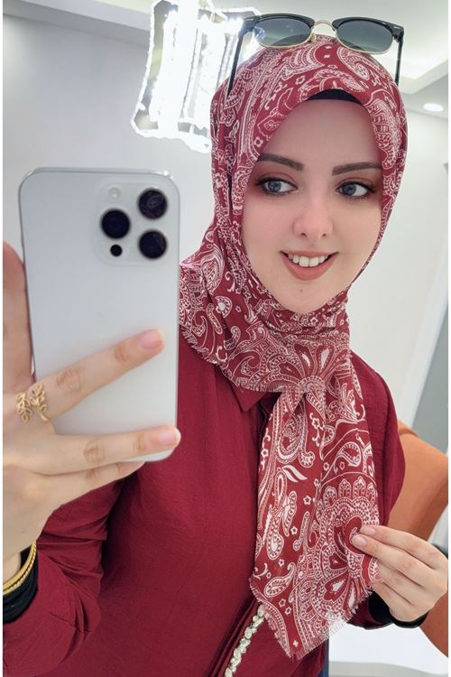 Rüya Koton Eşarp Luna Desen (Bordo) 