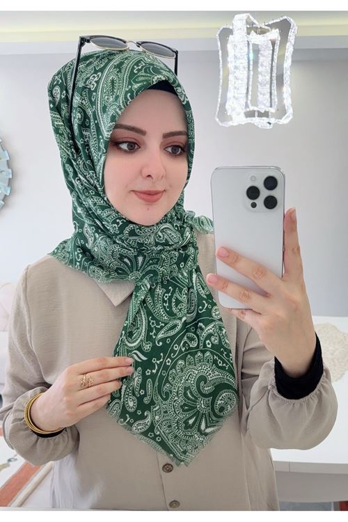 Rüya Koton Eşarp Luna Desen (Zümrüt)