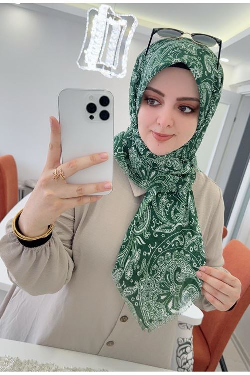 Rüya Koton Eşarp Luna Desen (Zümrüt)